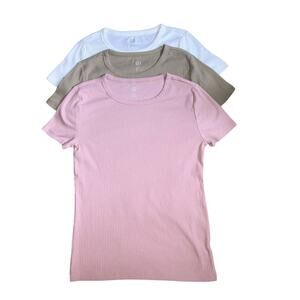 Bundle of 3 GAP Rib Tees Pink Tan White Small